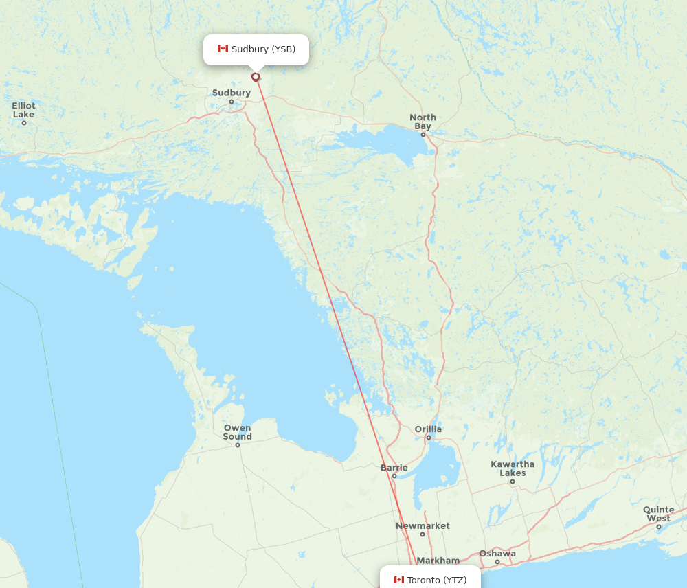 YSB to YTZ flights and routes map