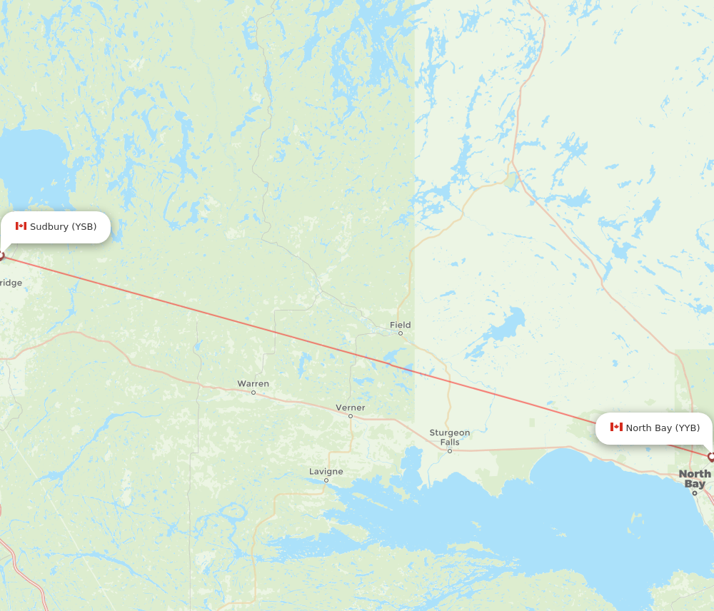 YSB to YYB flights and routes map