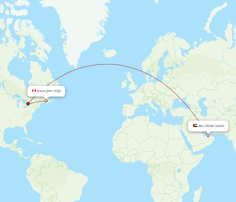 YSJ to AUH flights and routes map