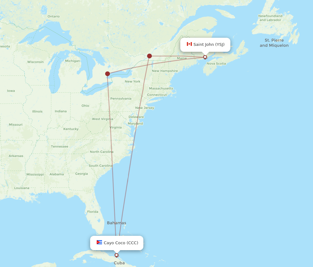 YSJ-CCC flight routes