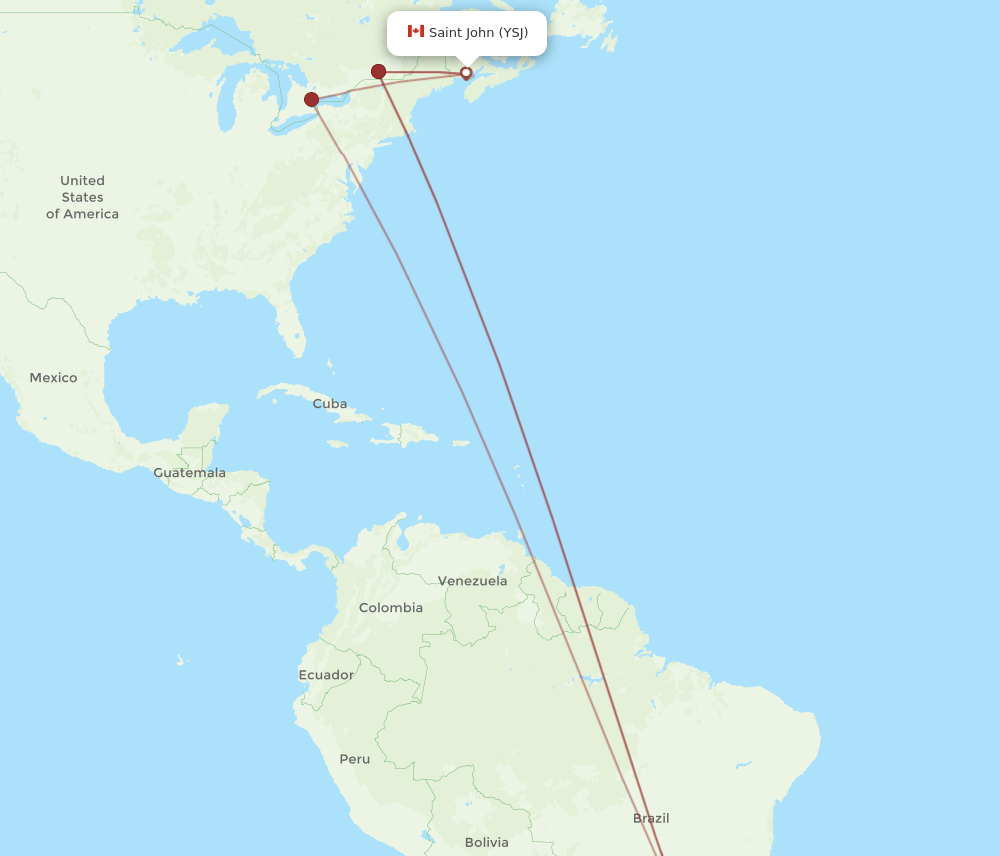 YSJ-GRU flight routes