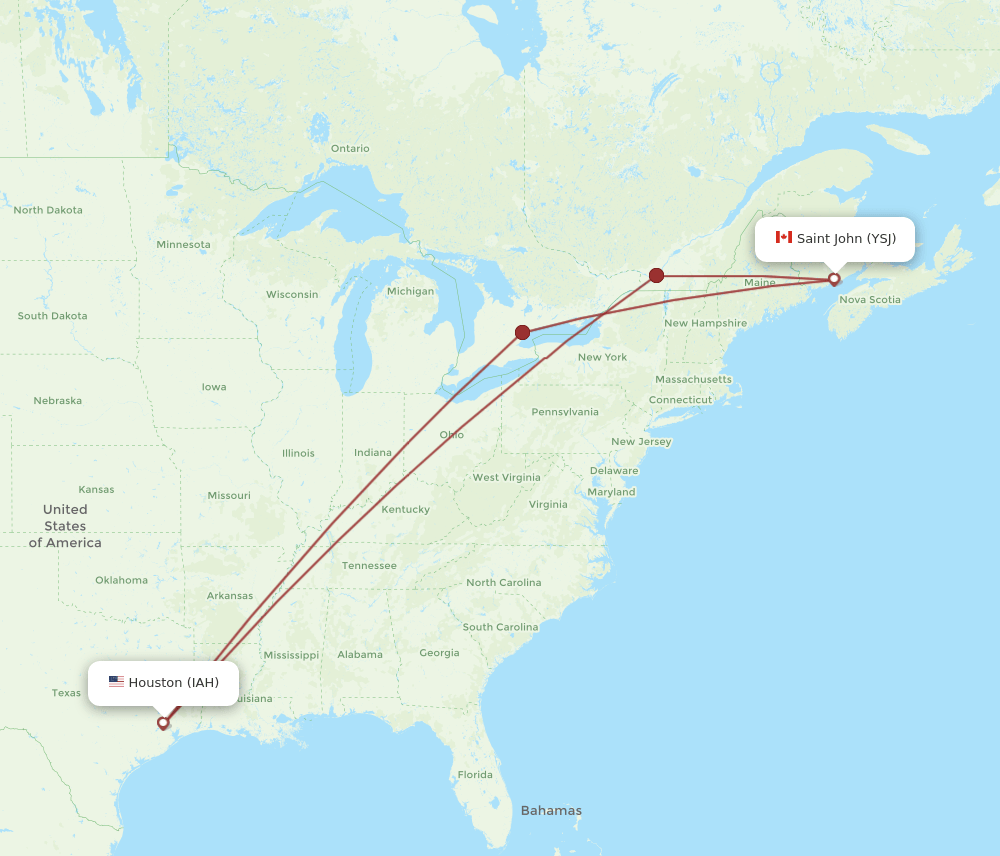 YSJ-IAH flight routes