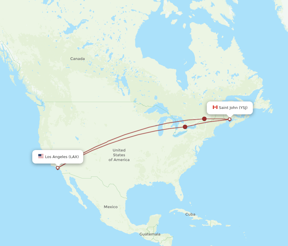YSJ-LAX flight routes