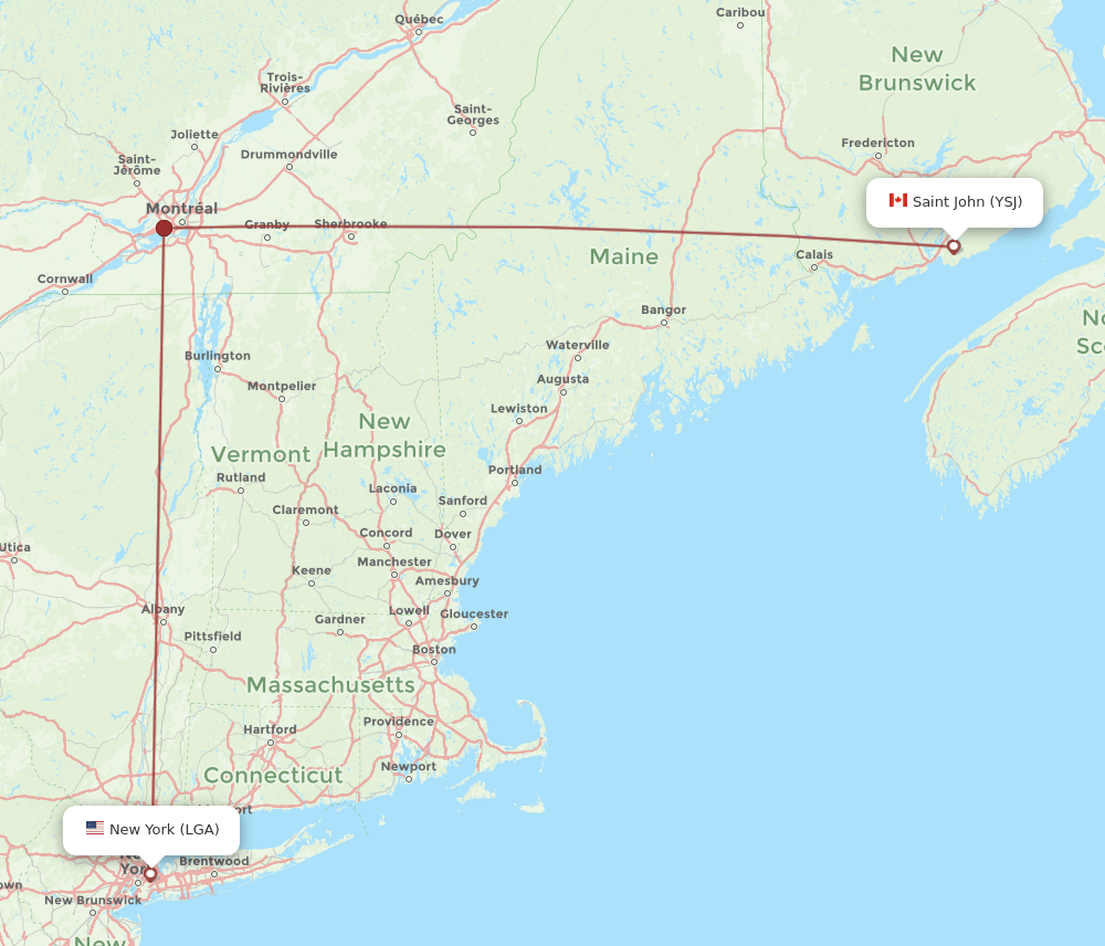 YSJ-LGA flight routes