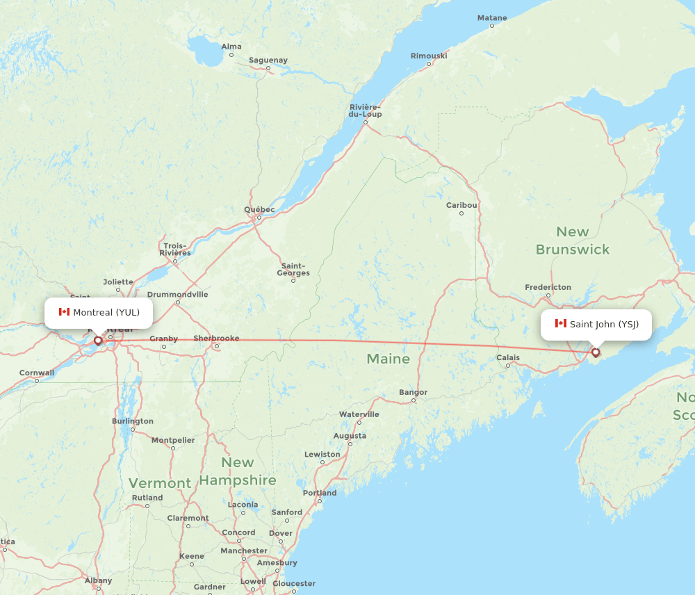 Saint John - Montreal route map and flight paths