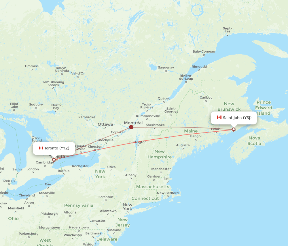 YSJ-YYZ flight routes