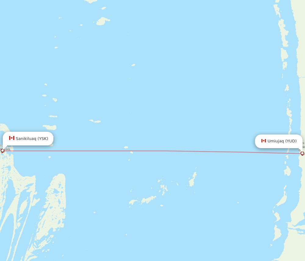 YSK to YUD flights and routes map