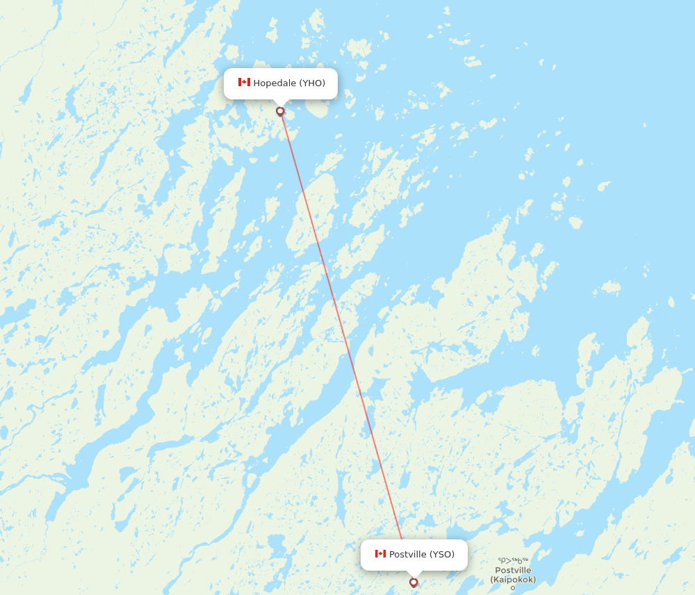 Postville - Hopedale route map and flight paths