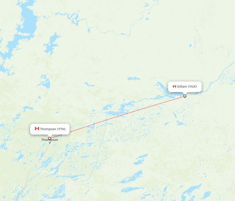Thompson - Gillam route map and flight paths