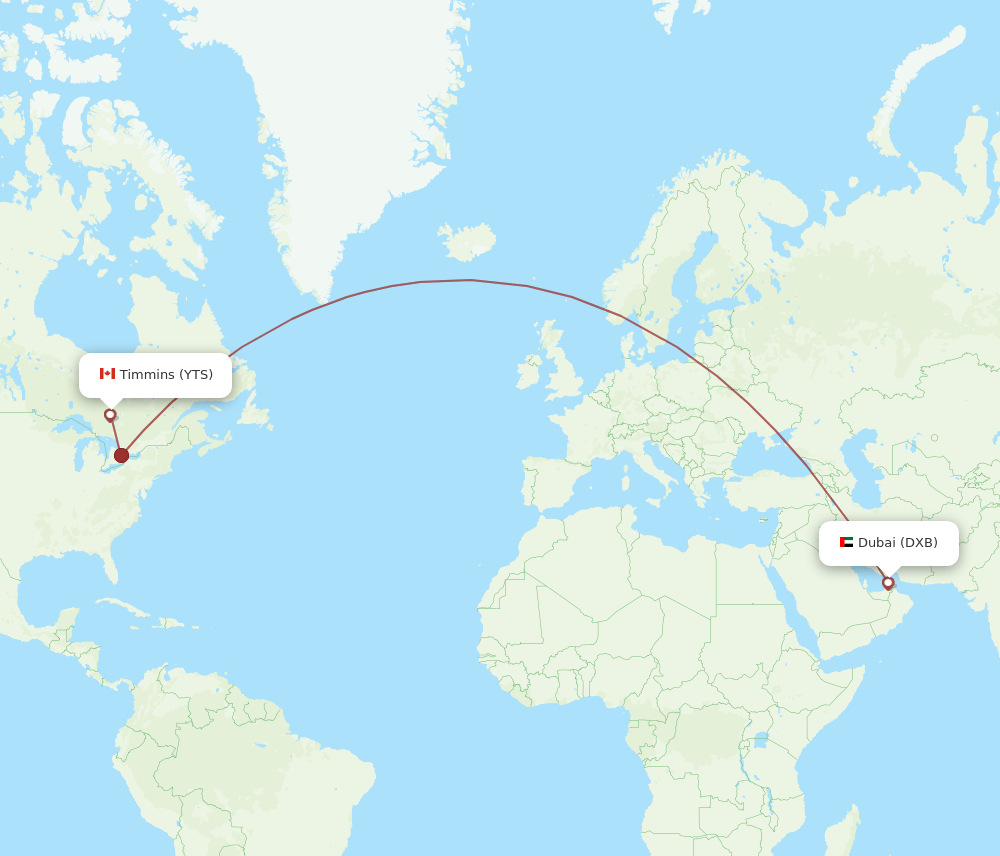 YTS-DXB flight routes