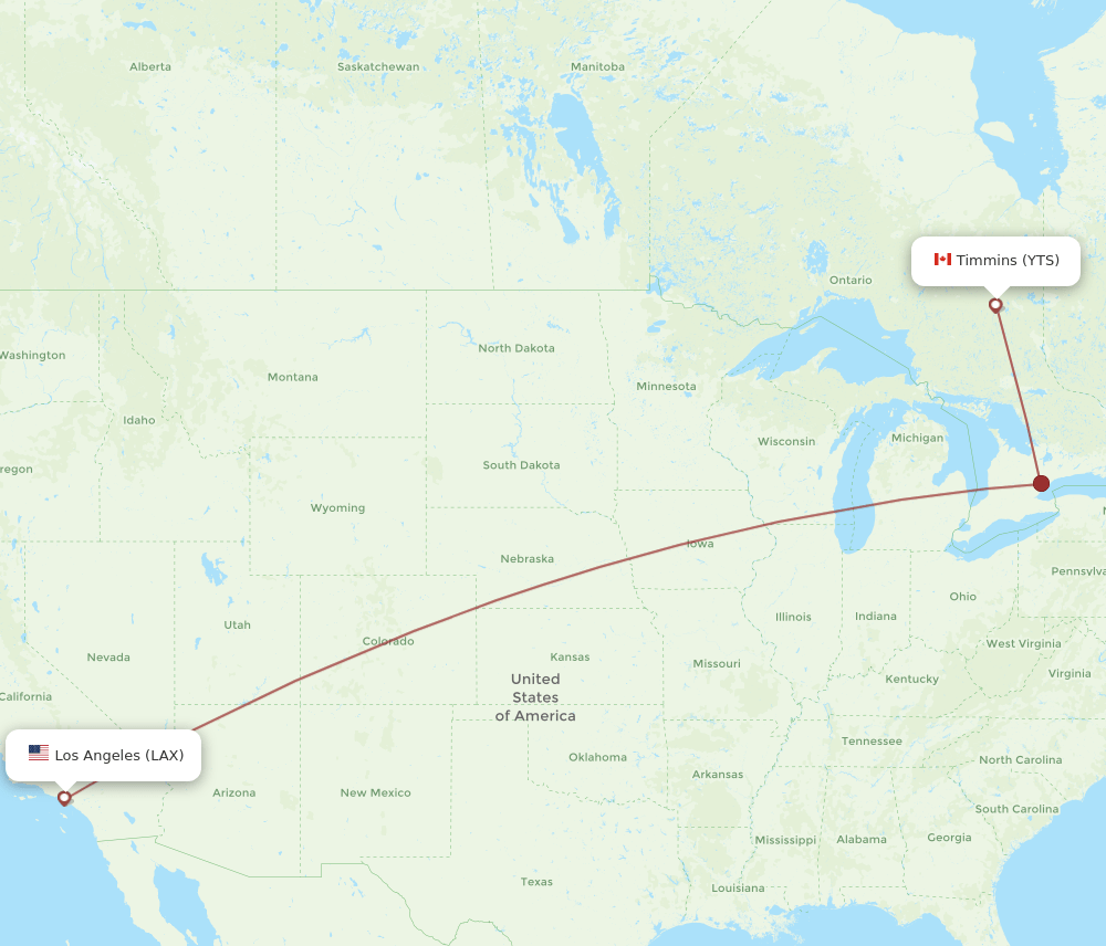 YTS-LAX flight routes