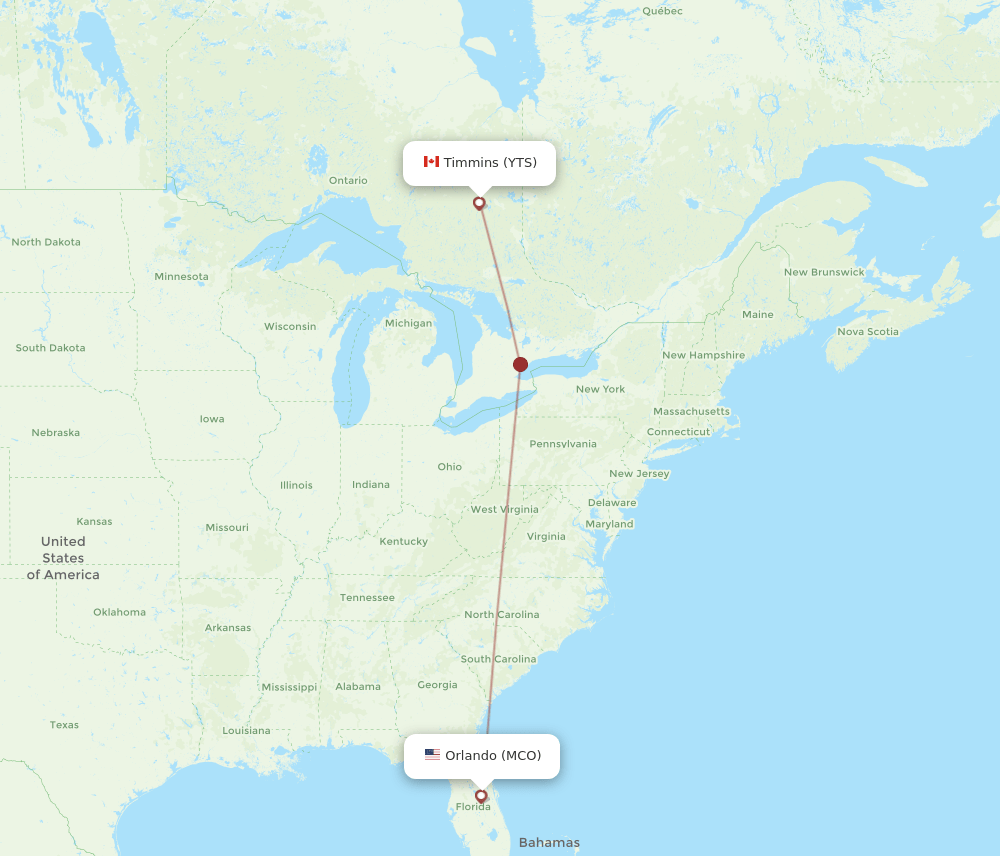 YTS-MCO flight routes