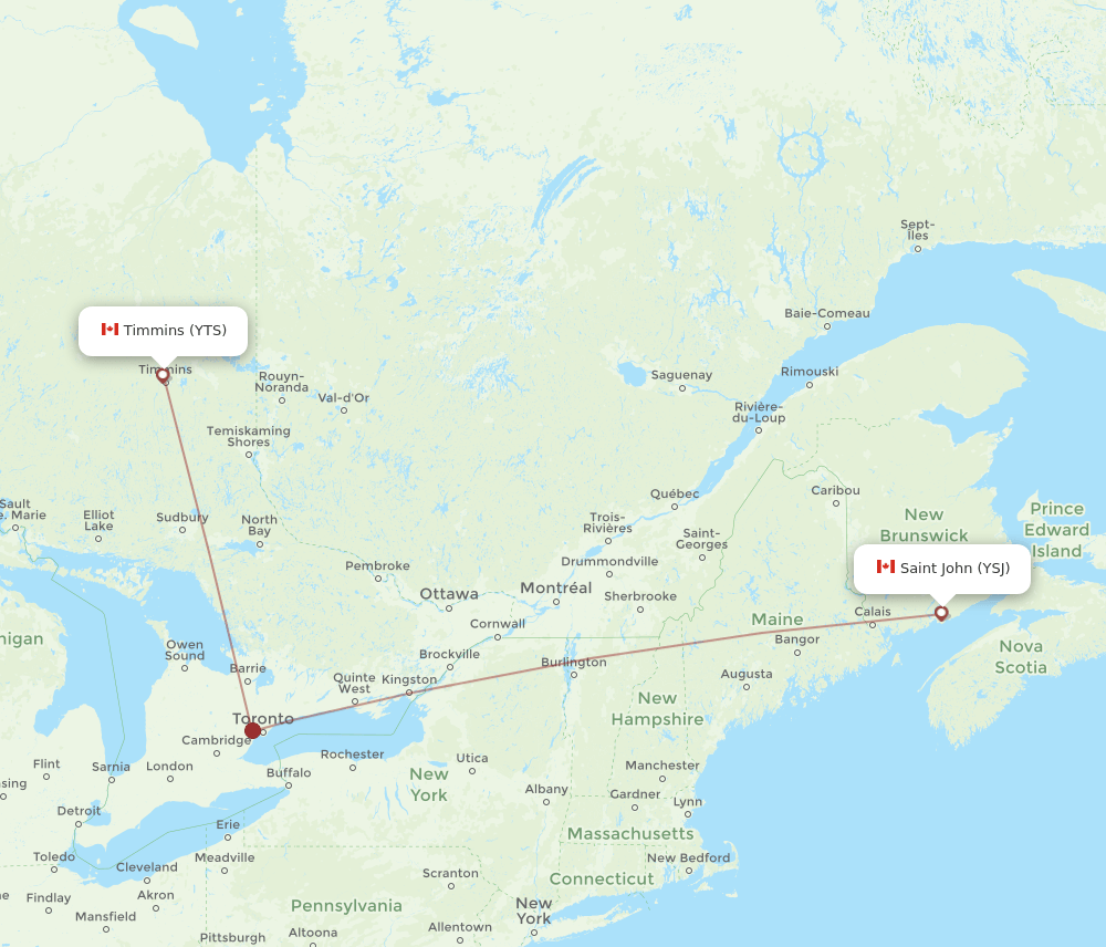 YTS-YSJ flight routes