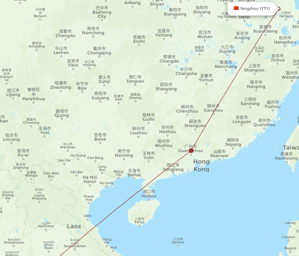 YTY-BKK flight routes