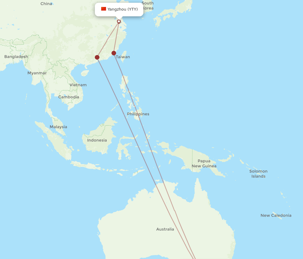 YTY to MEL flights and routes map