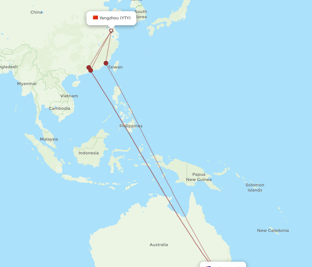 YTY to SYD flights and routes map