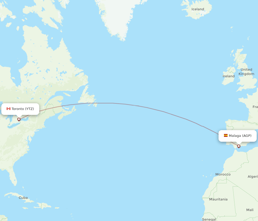 YTZ-AGP flight routes
