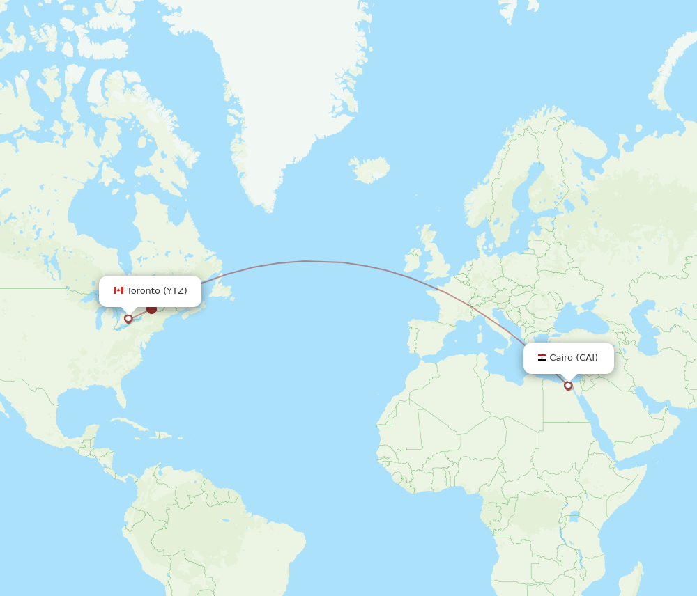 Toronto - Cairo route map and flight paths