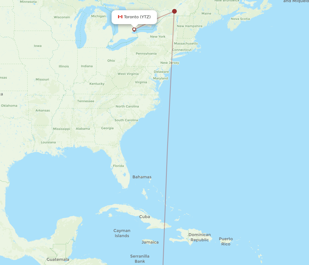 Toronto - Cartagena route map and flight paths