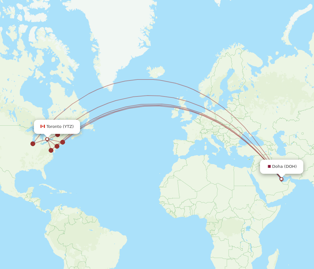 YTZ-DOH flight routes