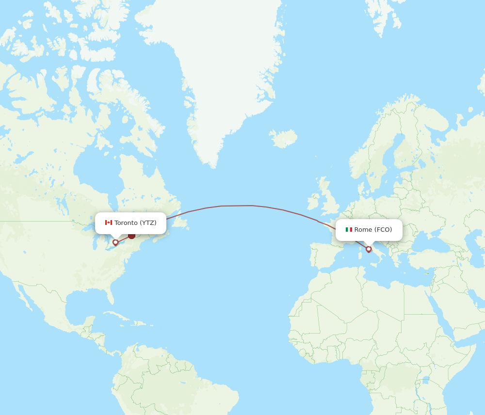 YTZ to FCO flights and routes map