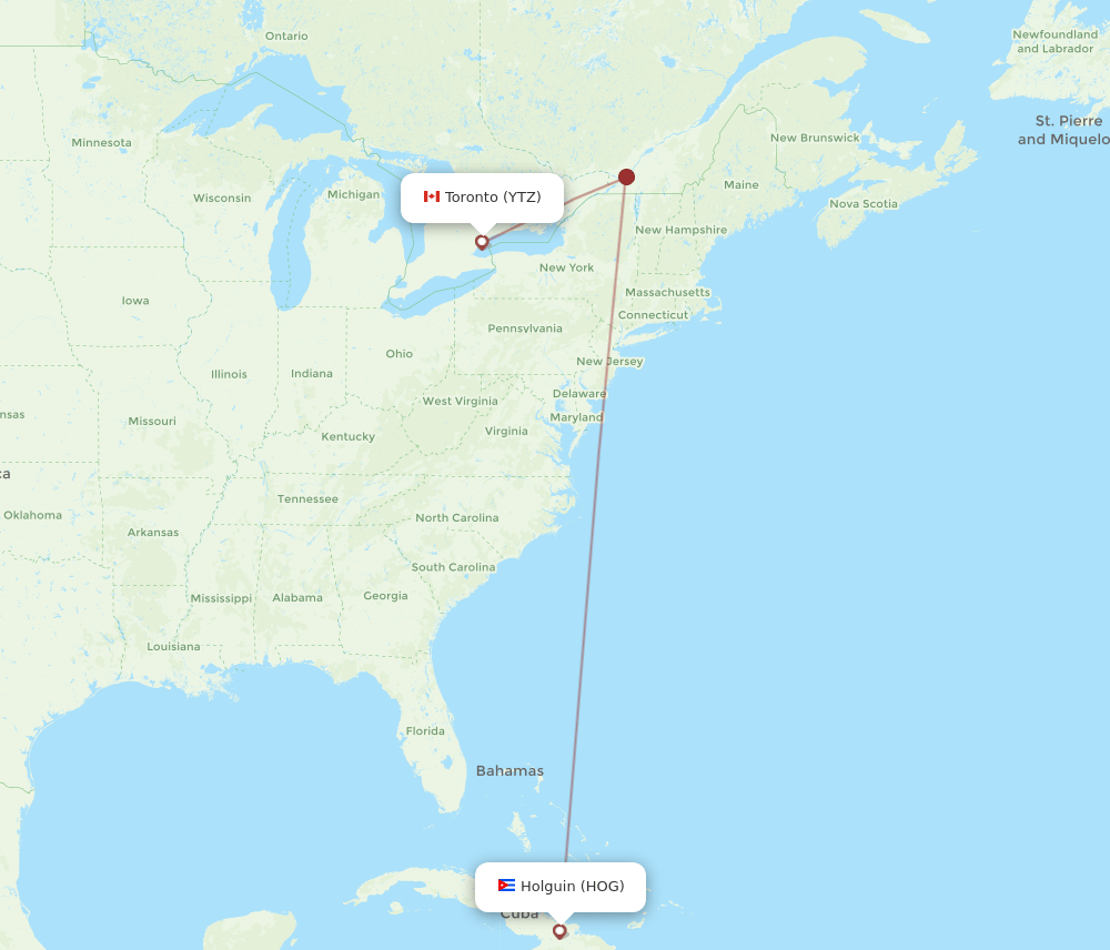 YTZ-HOG flight routes