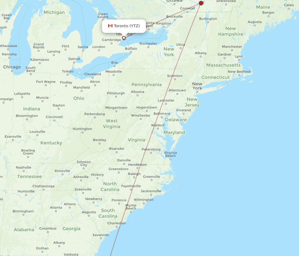 YTZ to MCO flights and routes map