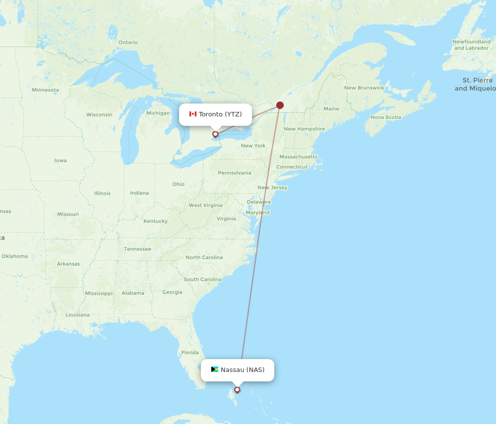 NAS to YTZ flights and routes map