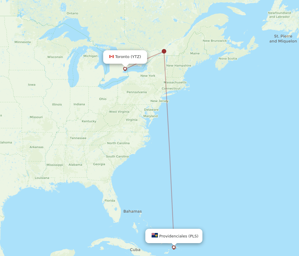 Providenciales - Toronto route map and flight paths