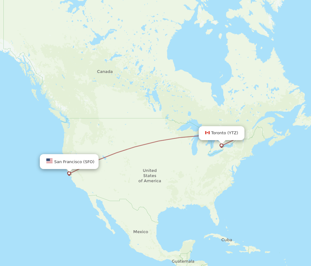 YTZ to SFO flights and routes map