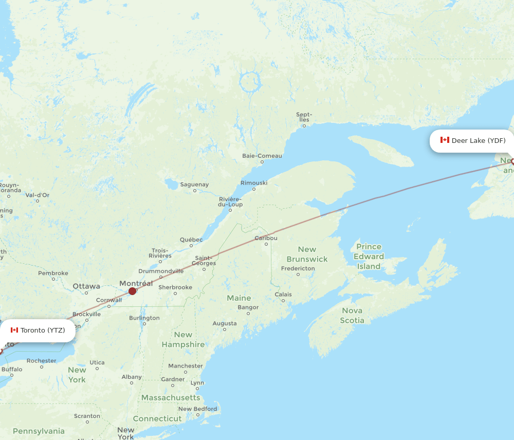 YTZ-YDF flight routes