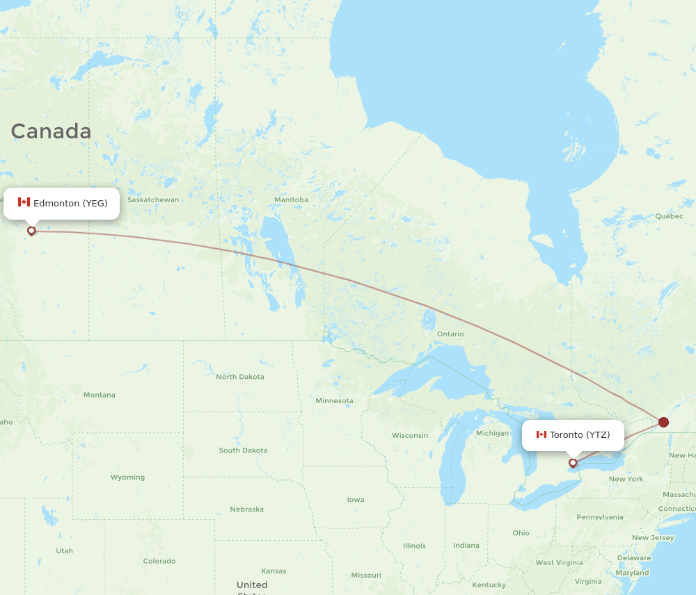 YTZ to YEG flights and routes map