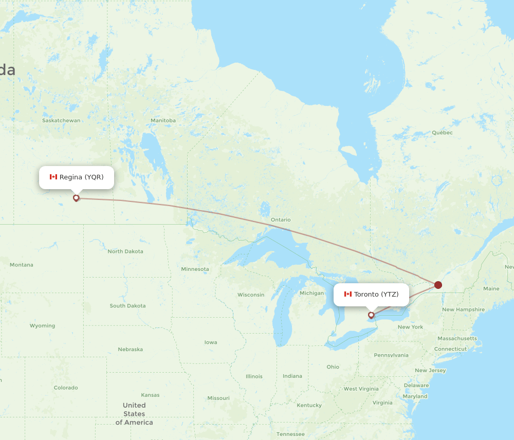 Toronto - Regina route map and flight paths