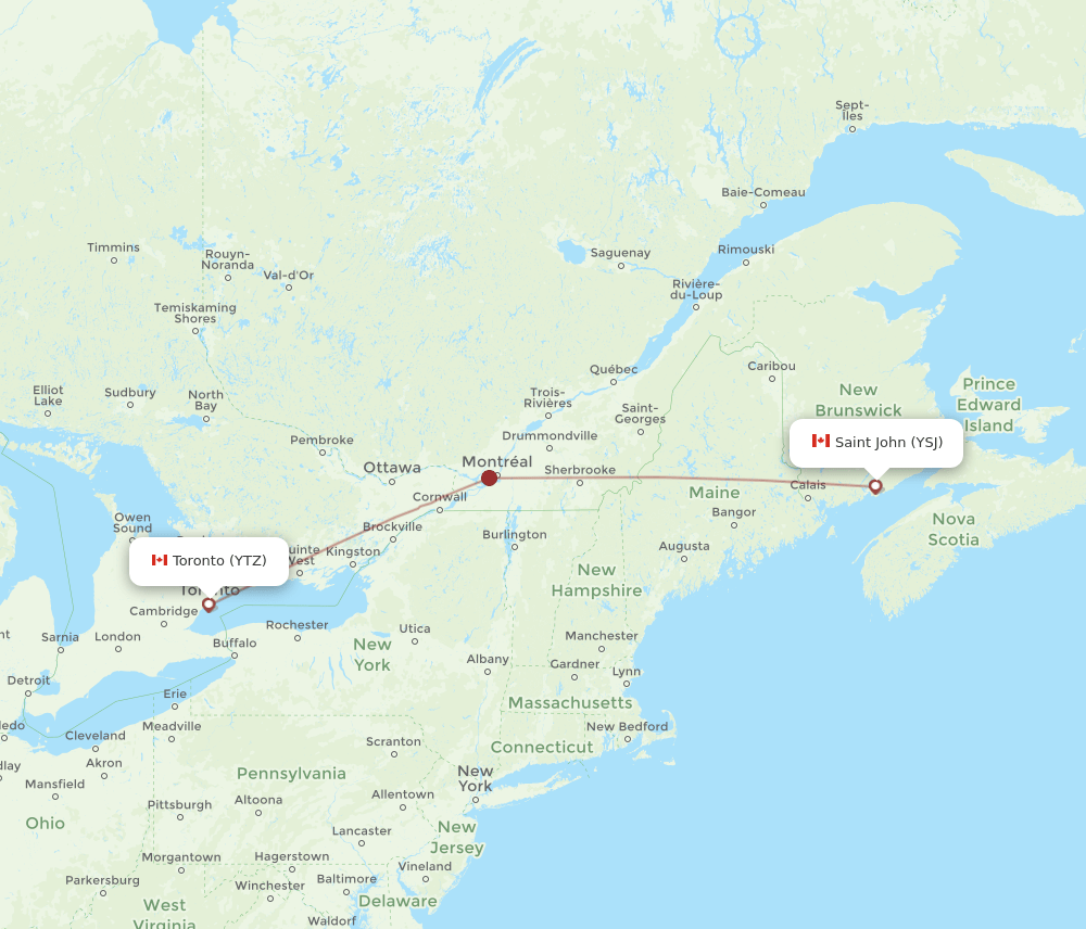 Toronto - Saint John route map and flight paths