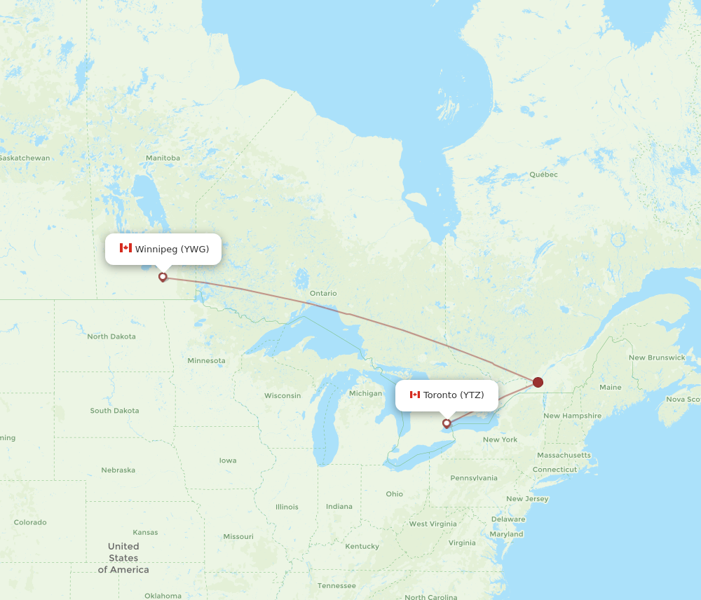 YTZ to YWG flights and routes map