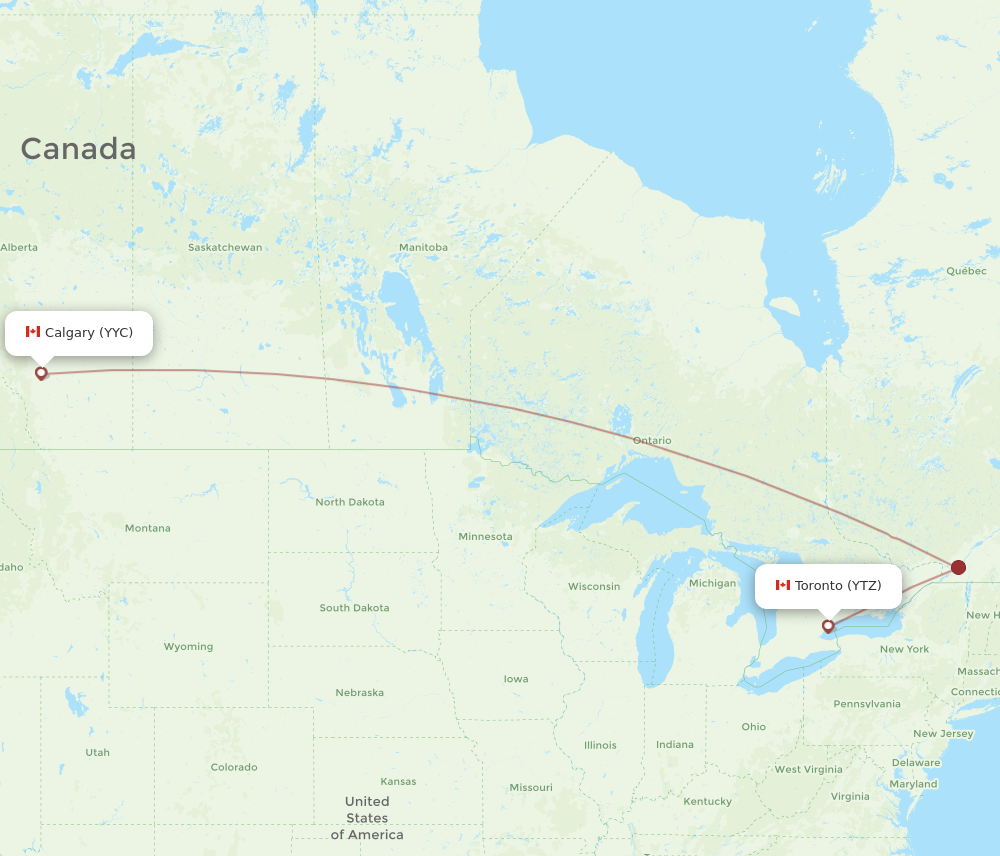 YTZ to YYC flights and routes map
