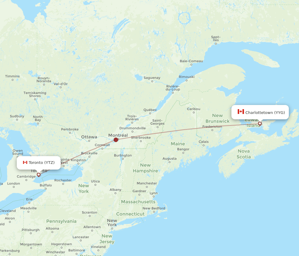 Charlottetown - Toronto route map and flight paths
