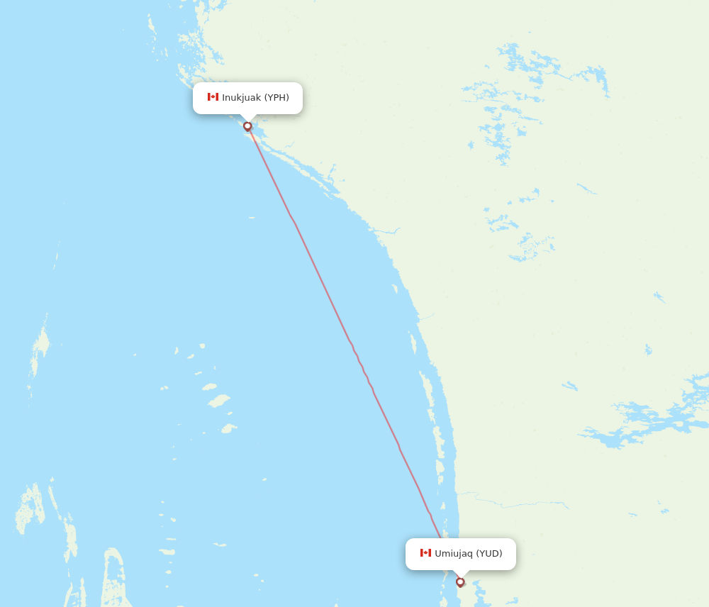 YUD to YPH flights and routes map