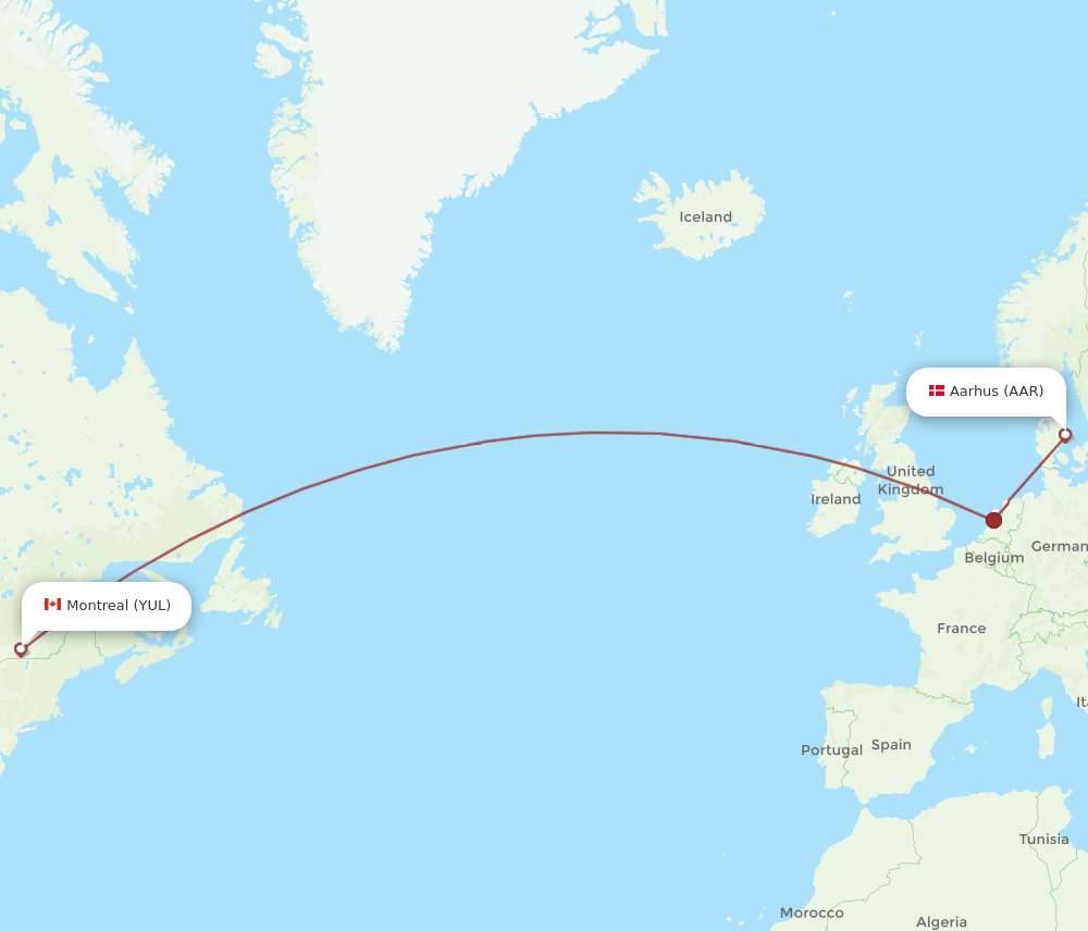 YUL-AAR flight routes