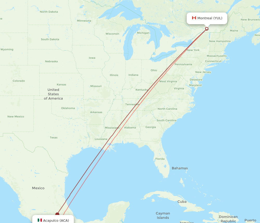 YUL to ACA flights and routes map