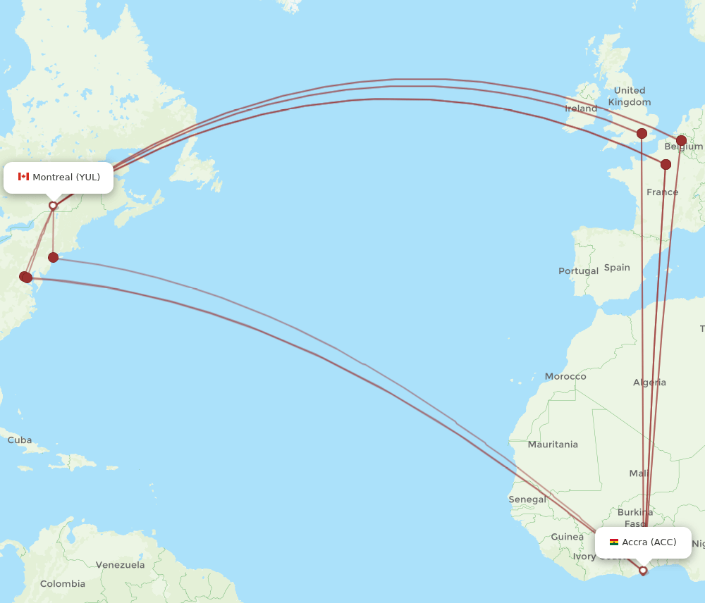 YUL-ACC flight routes