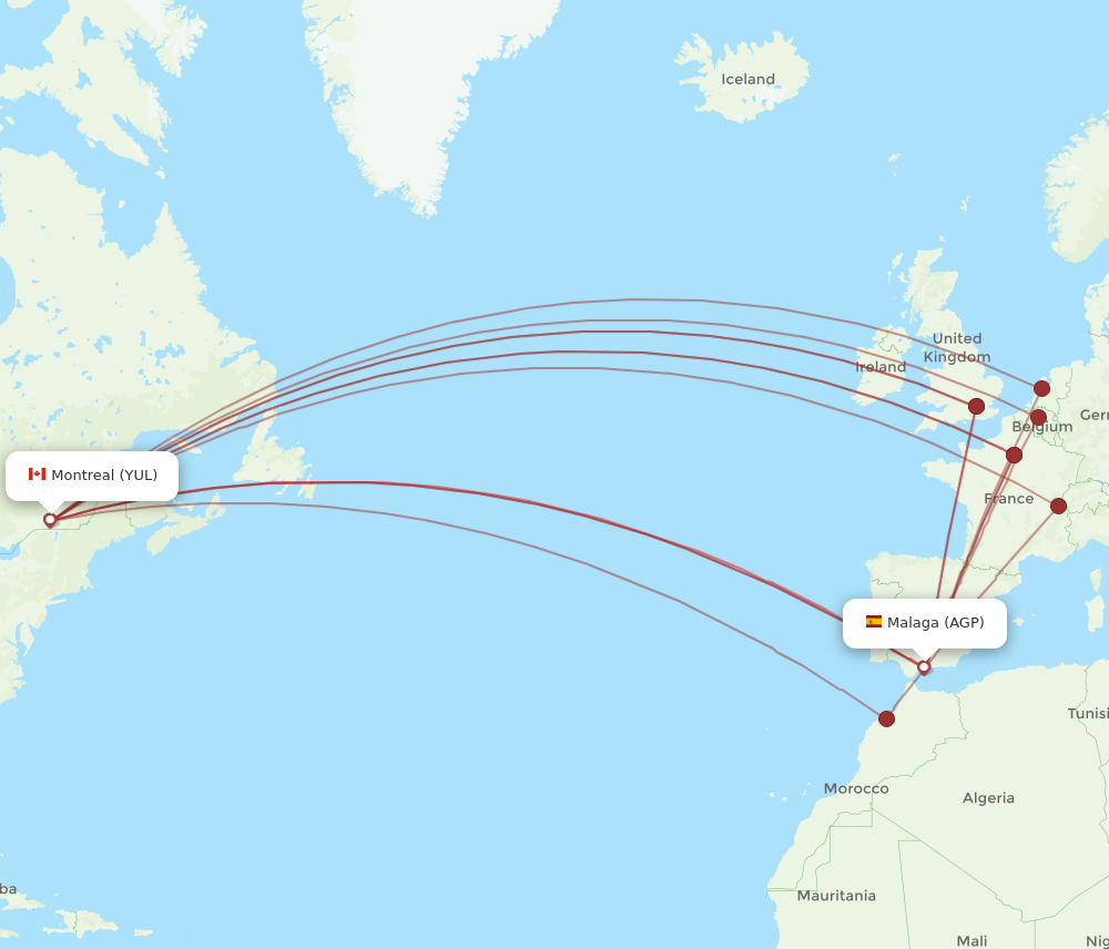 YUL to AGP flights and routes map