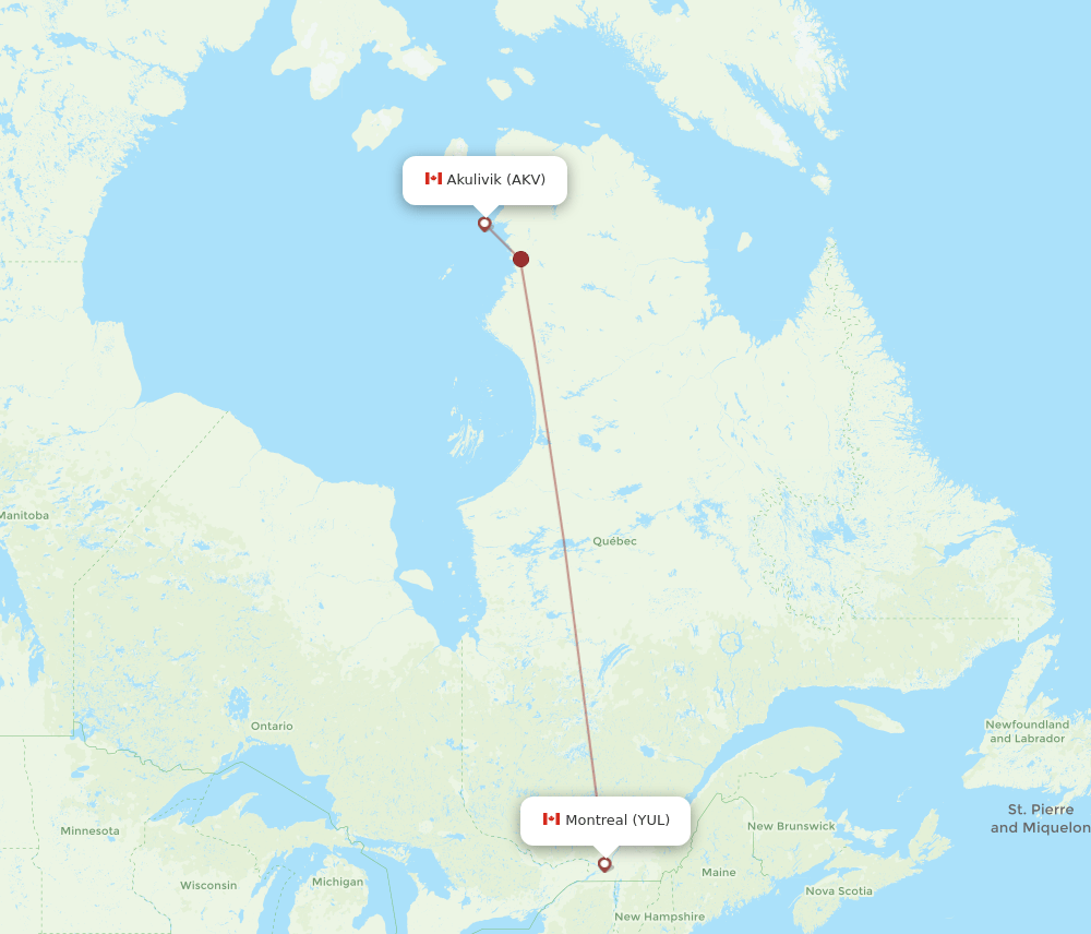 YUL to AKV flights and routes map