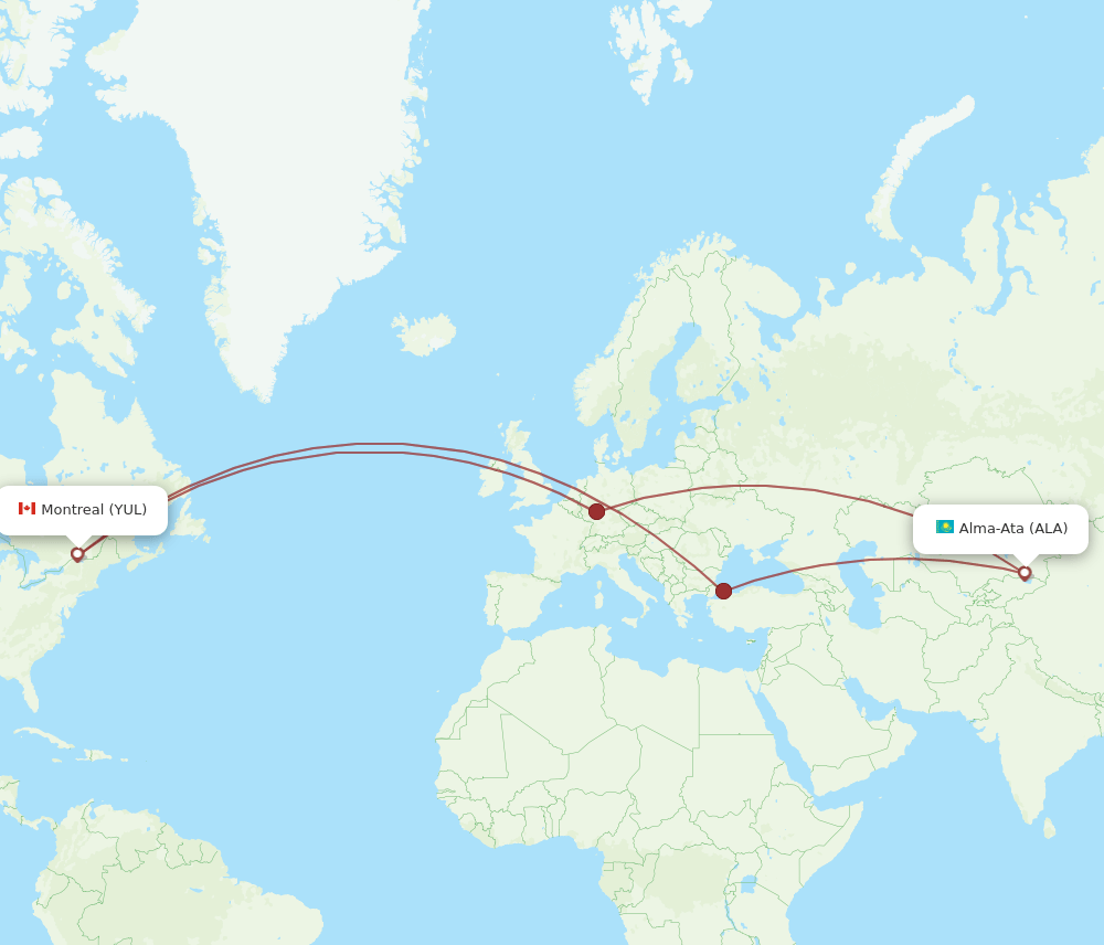 YUL to ALA flights and routes map
