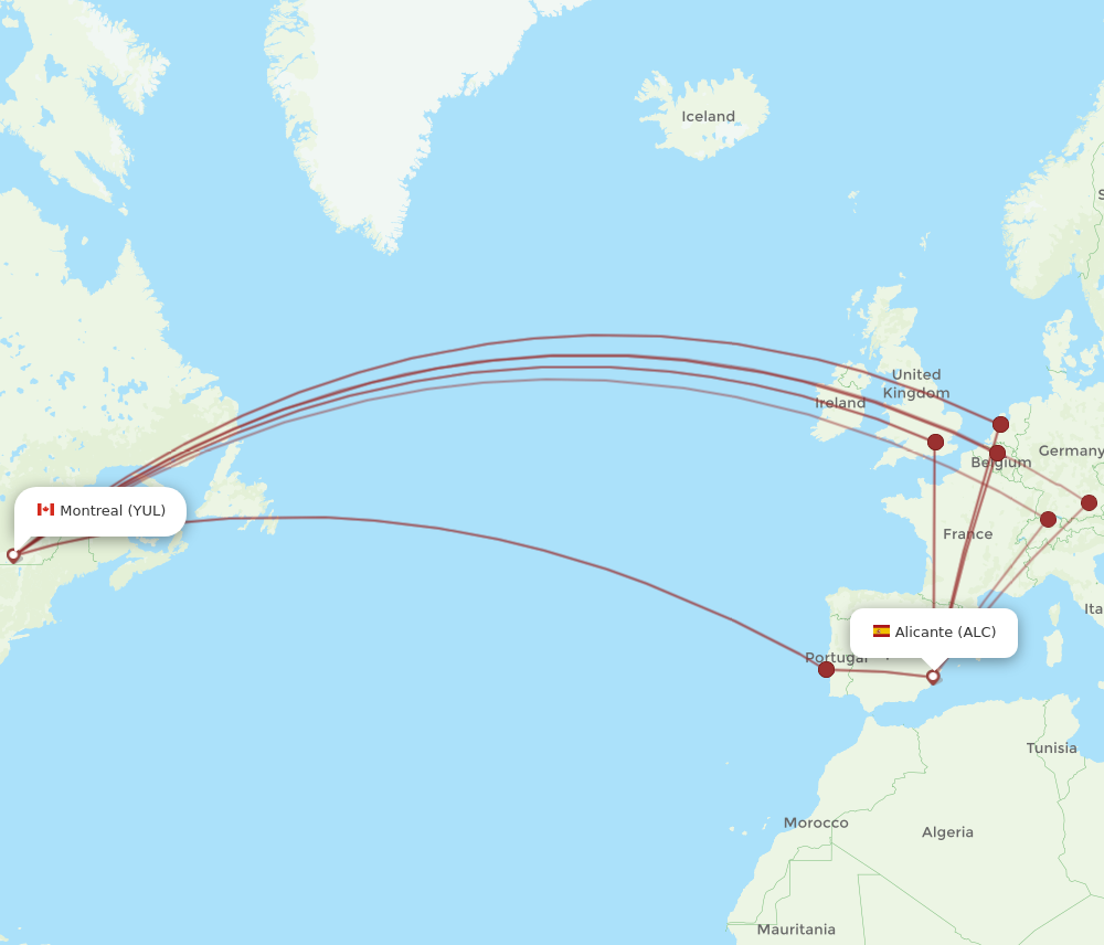 YUL to ALC flights and routes map