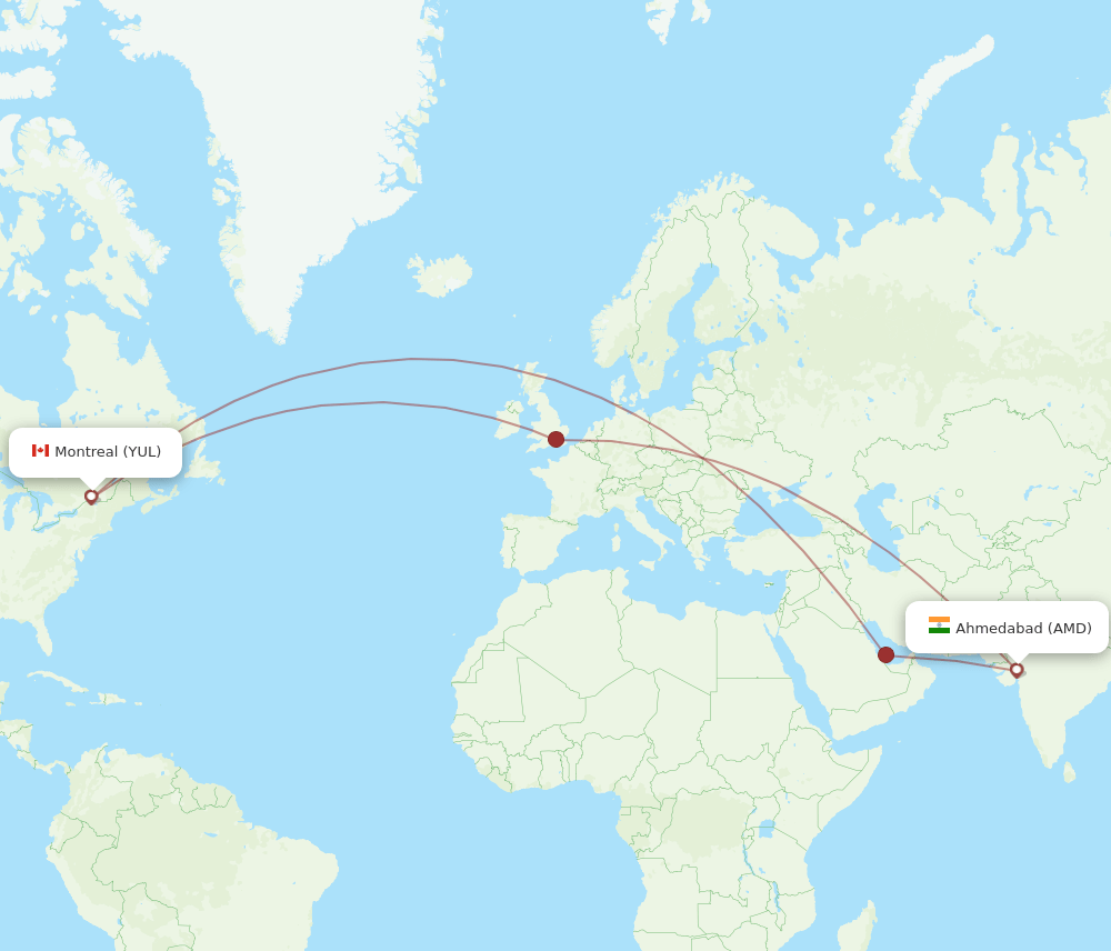 YUL to AMD flights and routes map