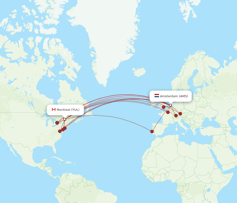 YUL to AMS flights and routes map