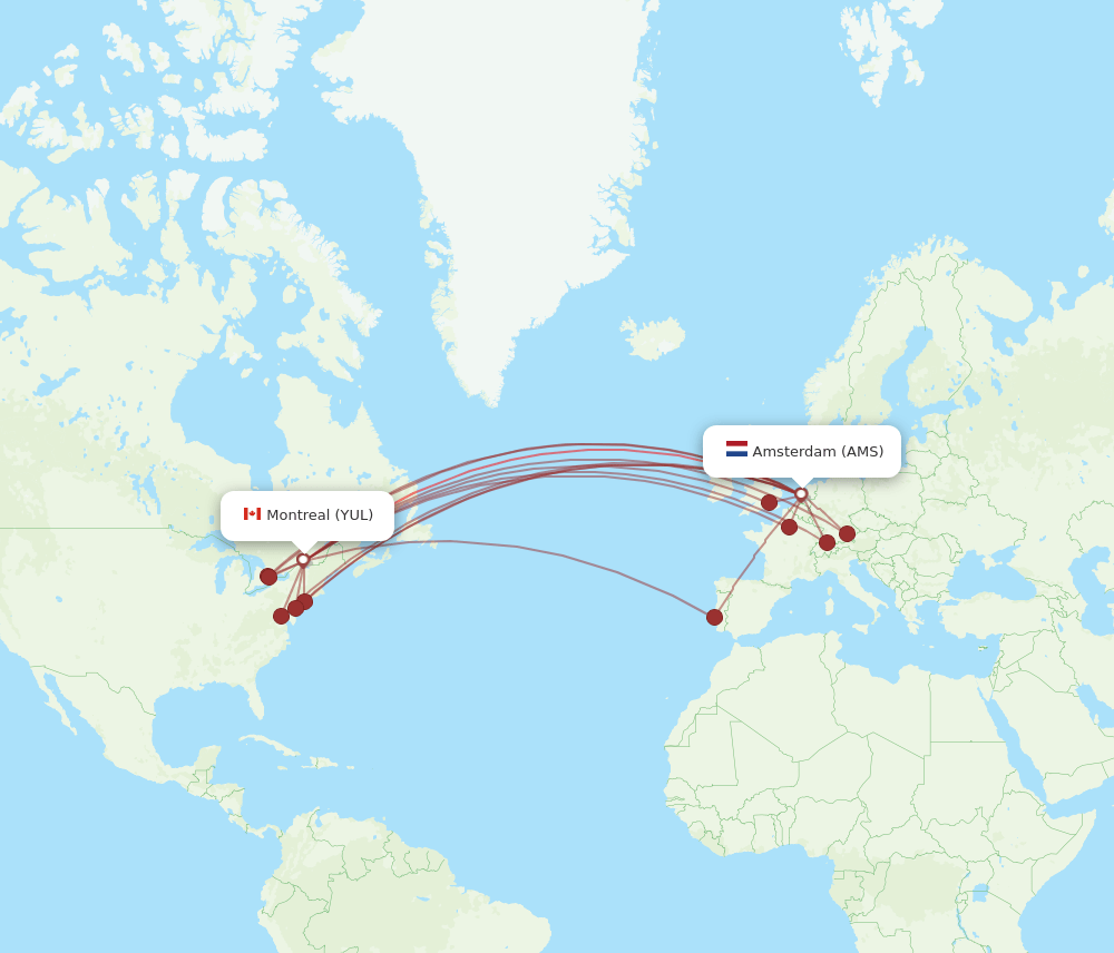 YUL-AMS flight routes
