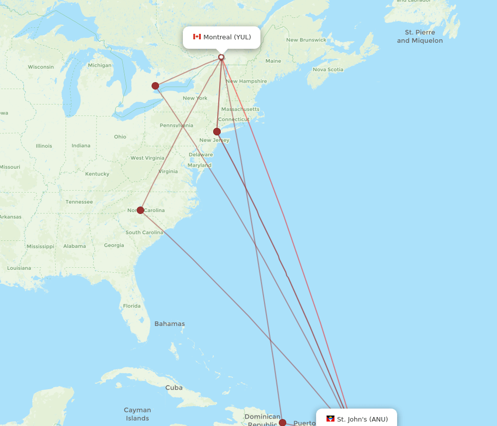YUL-ANU flight routes