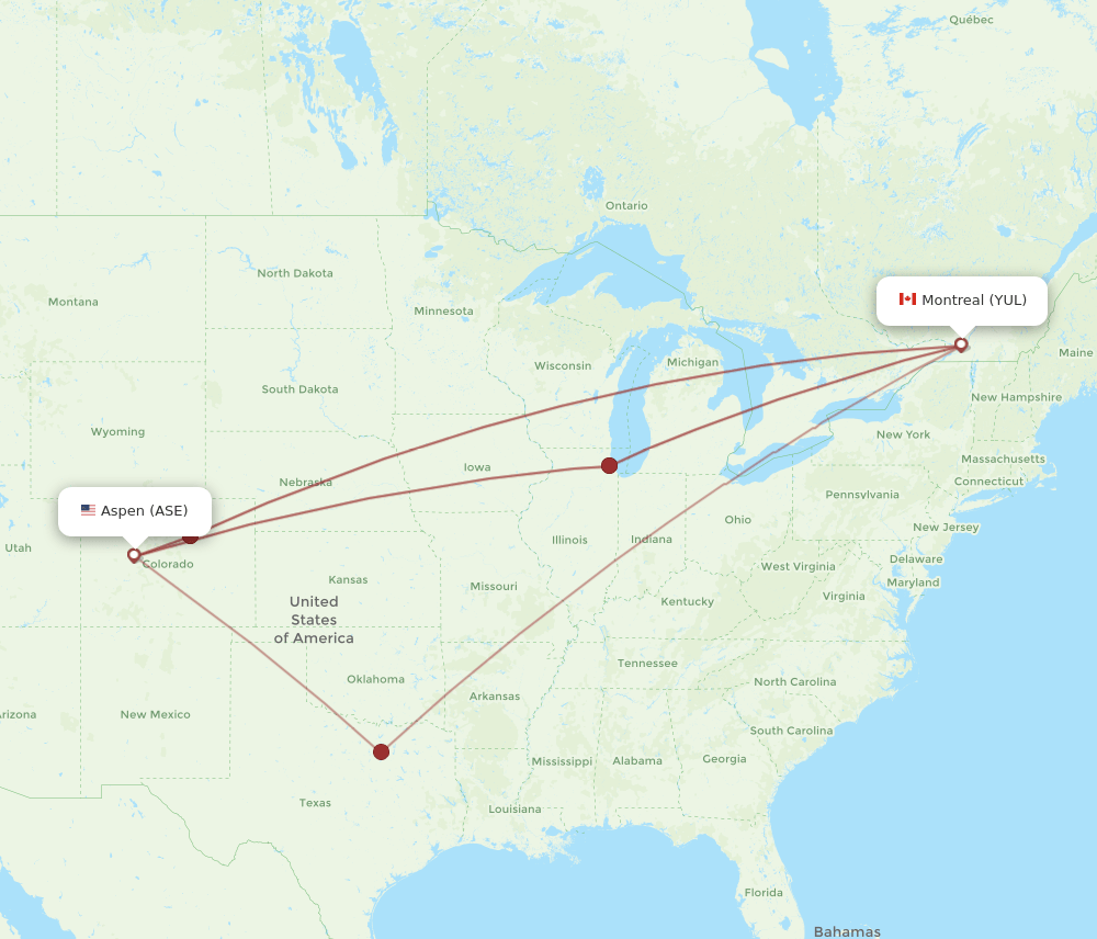 YUL to ASE flights and routes map